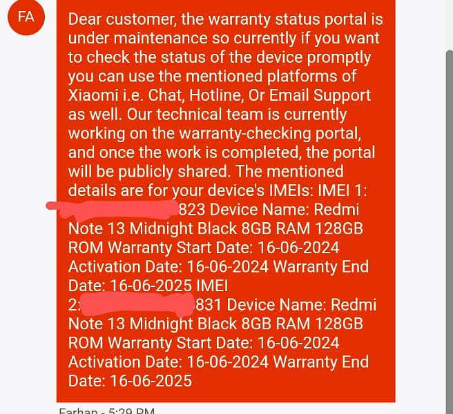 Redmi note 13  6. month warranty 8