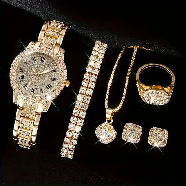 artifical diamond + golden watches set 5