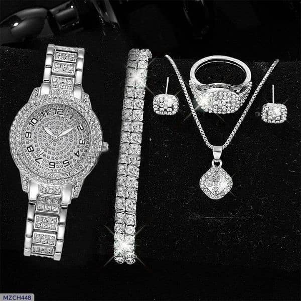 artifical diamond + golden watches set 6