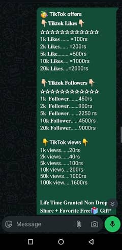 TikTok followers like and views available in low price