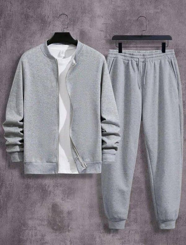 2 Pcs Men's Fleece Plain Zipper Track Suit 0