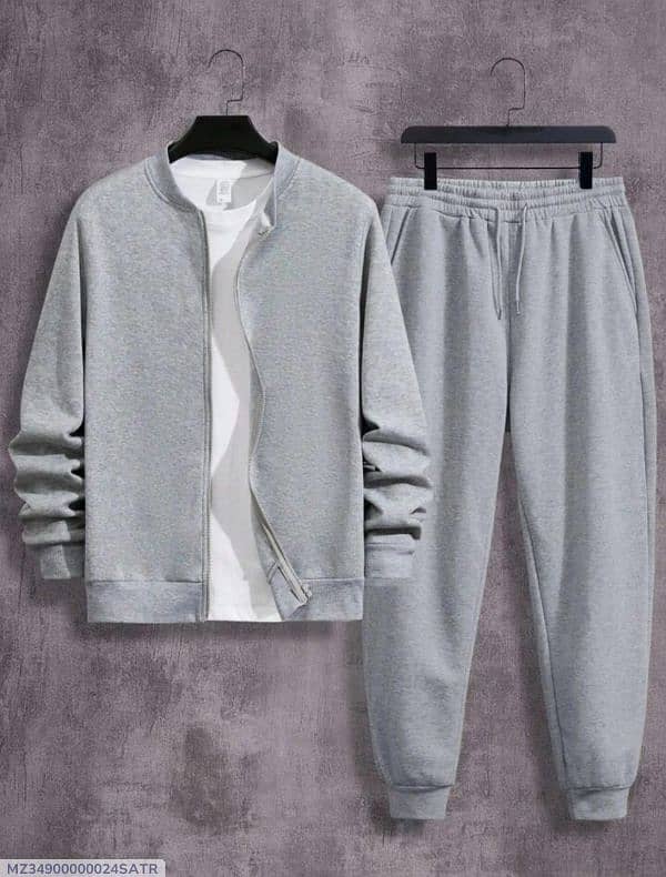 2 Pcs Men's Fleece Plain Zipper Track Suit 4