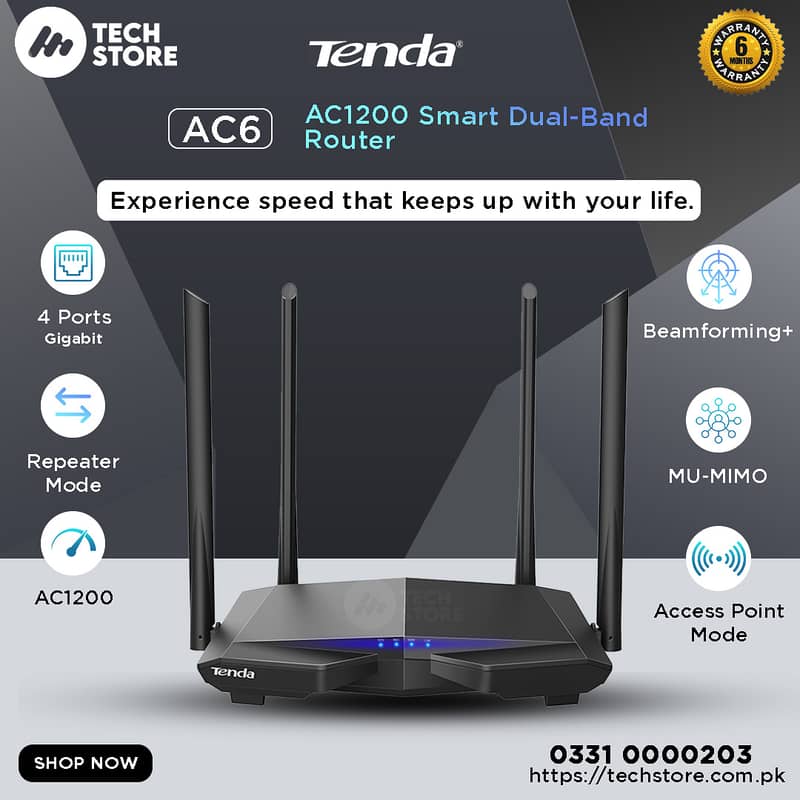 Tenda Ac6 AC1200 Smart Dual Band Gaming Router With Box (Branded Used) 0