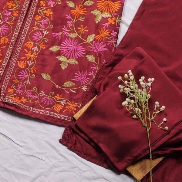 Embroidered Maroon gown shirt and trouser set 3pcs fashion Ensemble 1