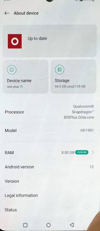 one plus 7t 8/128 gb pta aproved 3