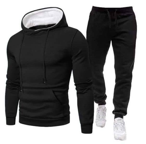 2 Pcs Fleece Plain Hoodie Track Suit - Winter 0