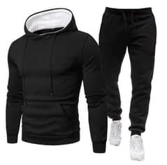 2 Pcs Fleece Plain Hoodie Track Suit - Winter