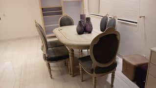 6 seater dining table set/marble top table/wooden chair/luxury dining