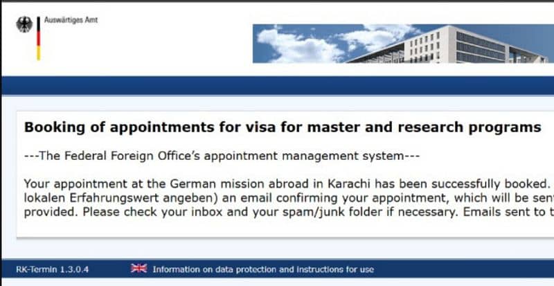 (Karachi consulate) Masters visa appointment Germany 1