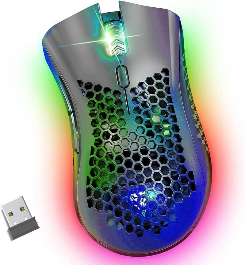 Wireless Rechargeable RGB Gaming Mouse - Ultra-Lightweight, Honeycomb. 0