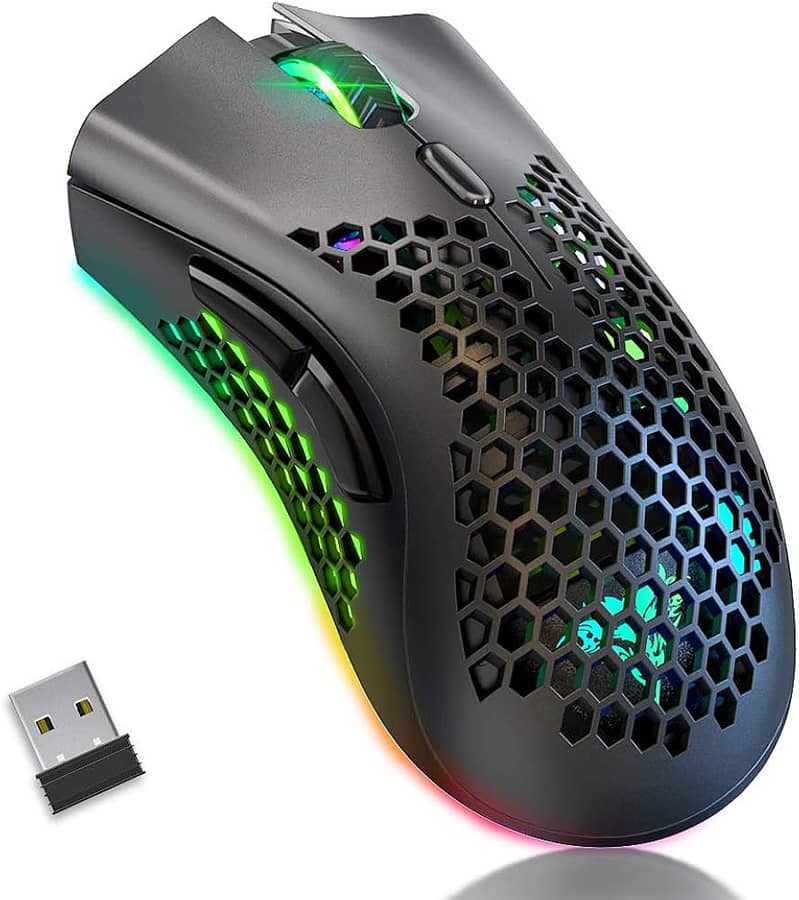 Wireless Rechargeable RGB Gaming Mouse - Ultra-Lightweight, Honeycomb. 1