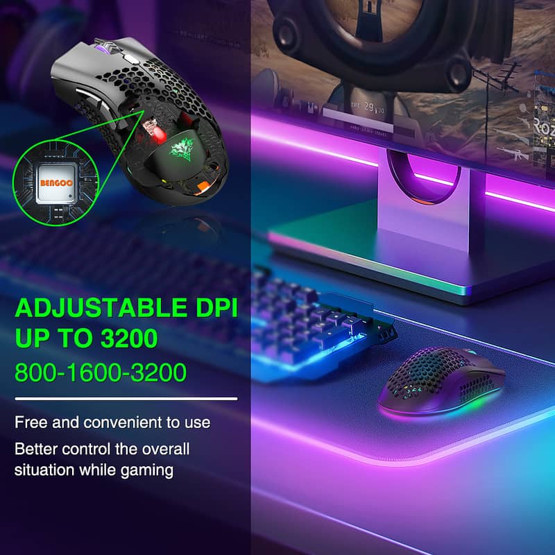 Wireless Rechargeable RGB Gaming Mouse - Ultra-Lightweight, Honeycomb. 8