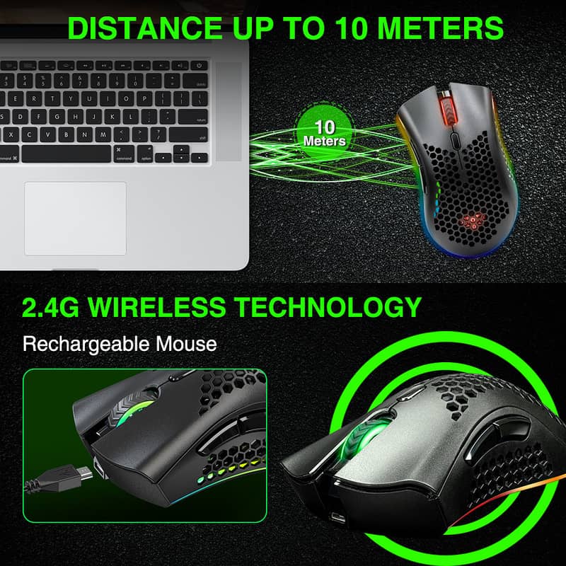 Wireless Rechargeable RGB Gaming Mouse - Ultra-Lightweight, Honeycomb. 9