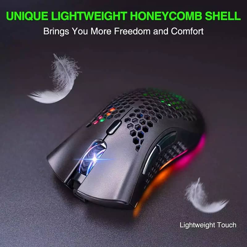 Wireless Rechargeable RGB Gaming Mouse - Ultra-Lightweight, Honeycomb. 10