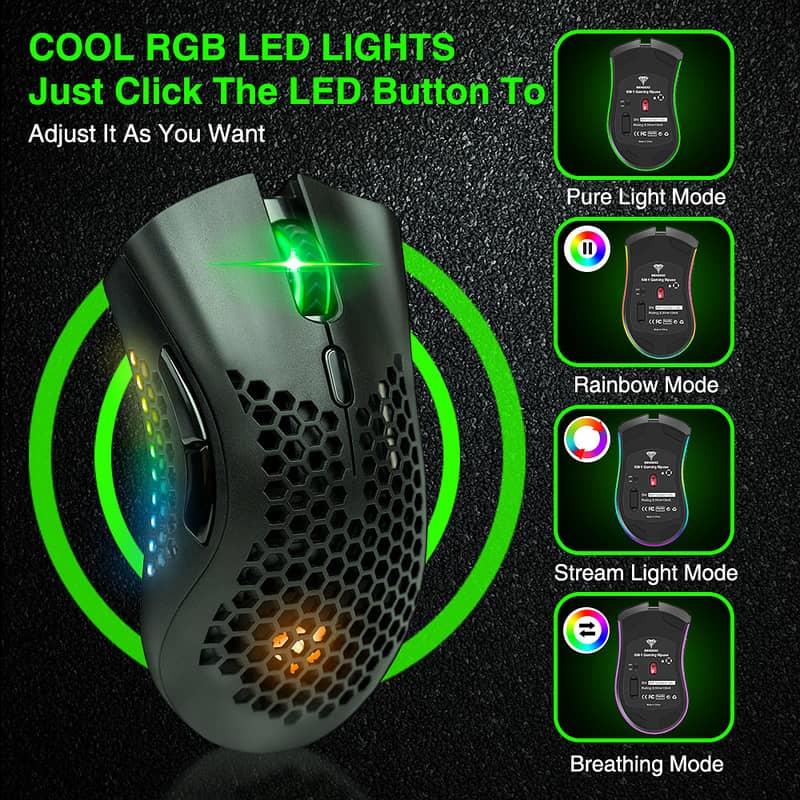 Wireless Rechargeable RGB Gaming Mouse - Ultra-Lightweight, Honeycomb. 11