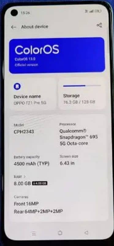 oppo f21 pro 5G one hand use complete box and original charger 13