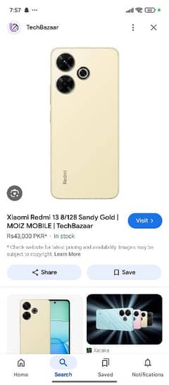 REDMI 13 golden shine colour 8/128 storage and battery 5000 mah