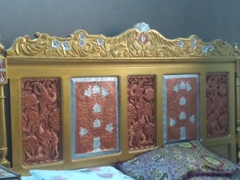 wood ka bht acha bed with 2 side tables and dressing 6