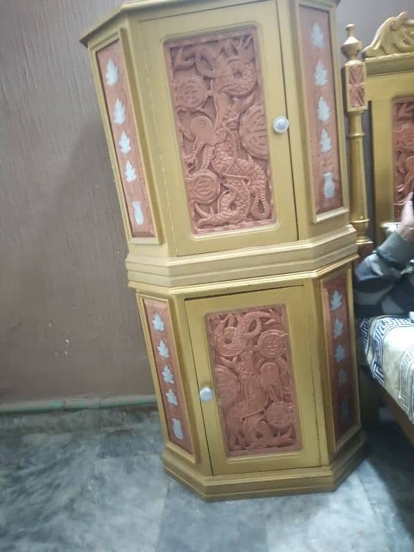 wood ka bht acha bed with 2 side tables and dressing 11