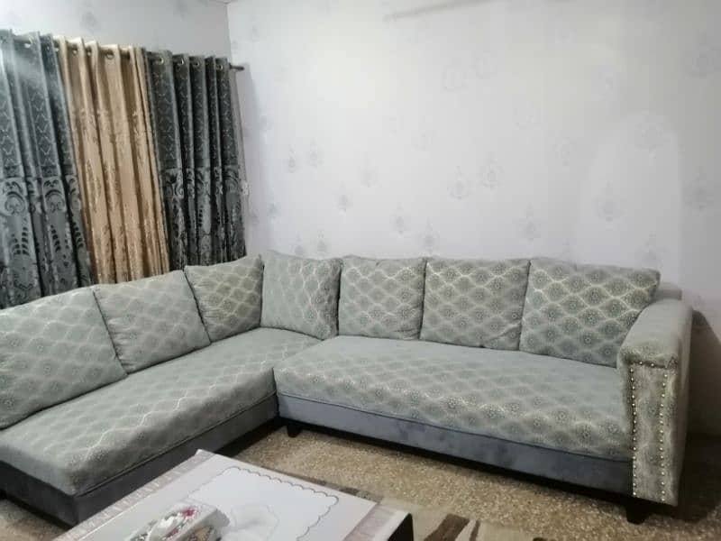 L shape 7 seater sofa set with puffy 1