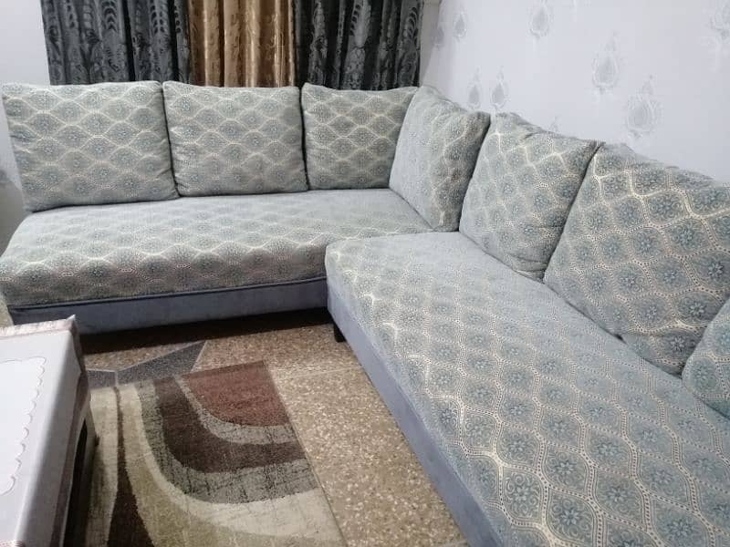 L shape 7 seater sofa set with puffy 2