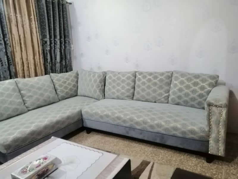 L shape 7 seater sofa set with puffy 4