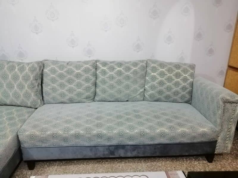 L shape 7 seater sofa set with puffy 5