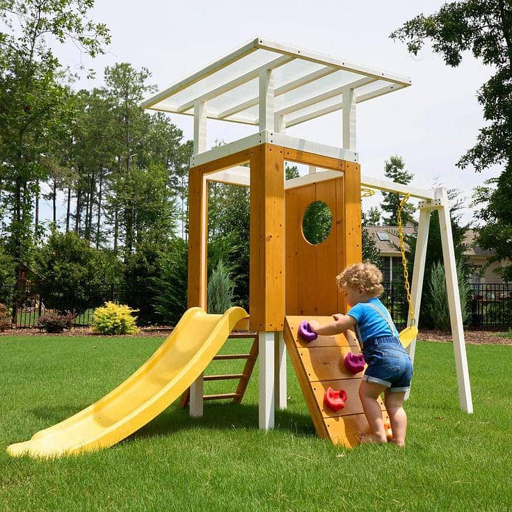 Swings|Slide|Seesaw|Marygoround|Bench|Gazibo|Tree House|Park Setup 1