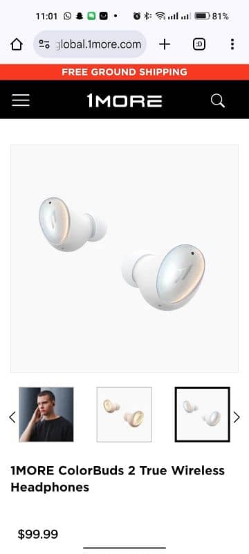 ANC 1MORE ColorBuds 2 True Wireless Headphones WHITE 1