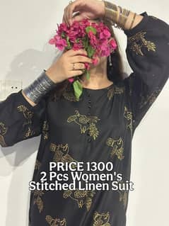 2 Pcs Women's Stitched Linen Suit