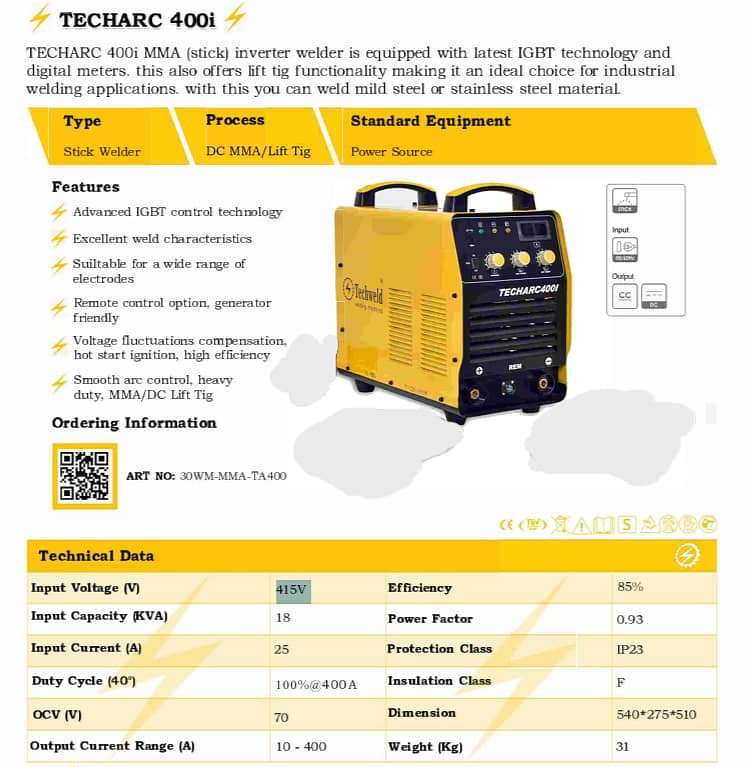 TECHARC 400i 3 Phase Welding Machine 1