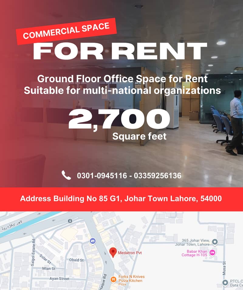 2700 sqft. Commercial Hall. Main Boulevard Johar Town 0