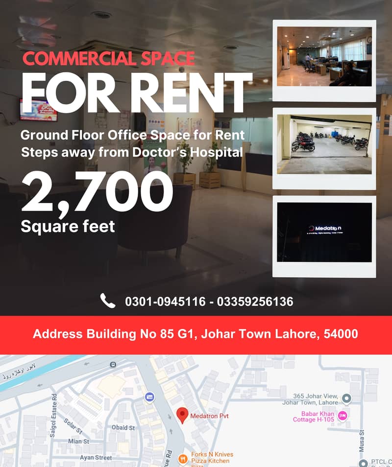 2700 sqft. Commercial Hall. Main Boulevard Johar Town 1