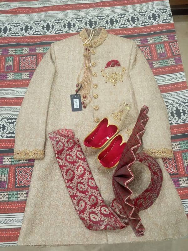 Bin Shafiq Groom Sherwani with Qulla and Khussa for sale in 60% off 7