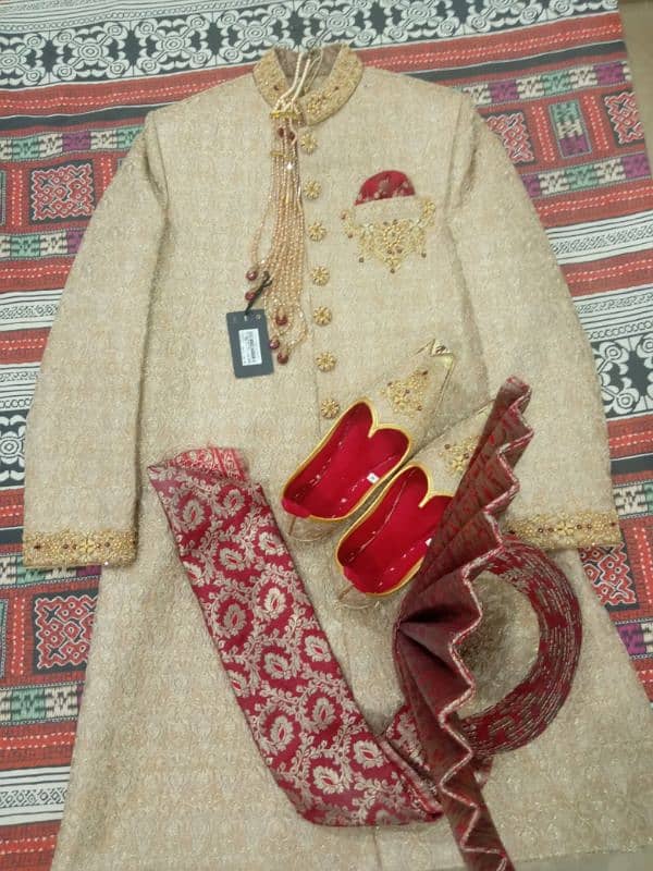 Bin Shafiq Groom Sherwani with Qulla and Khussa for sale in 60% off 8