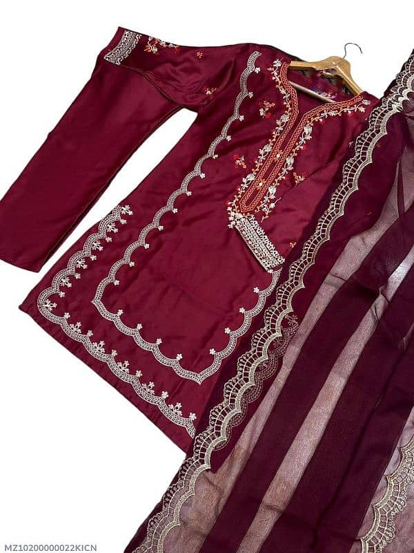 3 pcs women stitched smooz silk embroiderd suit 2