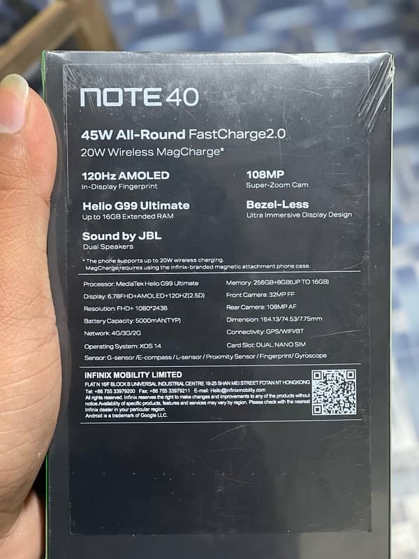 infinix NoTe 40  Box Pack display finger 16/256 2