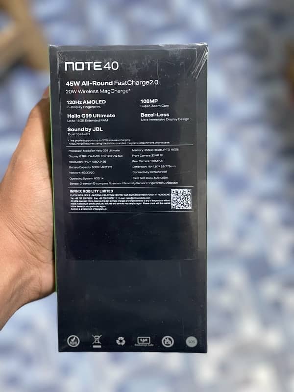 infinix NoTe 40  Box Pack display finger 16/256 4