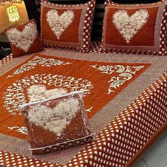 Vibrant Orange Velvet Jacquard Double Bedsheet Set- 4 Pcs