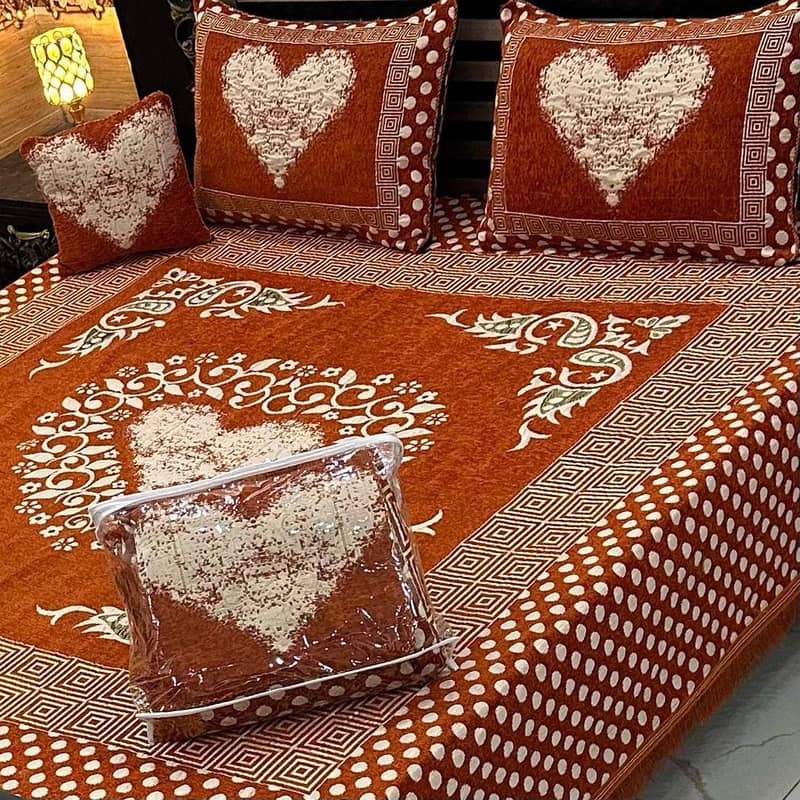 Vibrant Orange Velvet Jacquard Double Bedsheet Set- 4 Pcs 0