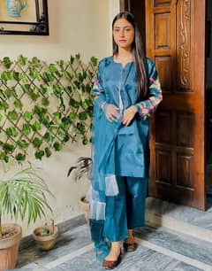 3 pic women stitched cotten silk plain suit