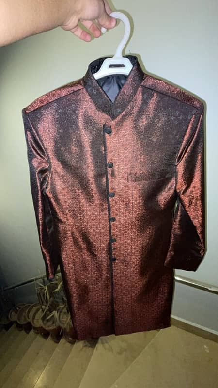 beautiful embroidered maroon sherwani for teens 0