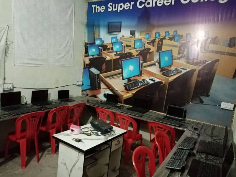 computer lab with 10 laptops, projector, chairs, computer table 0