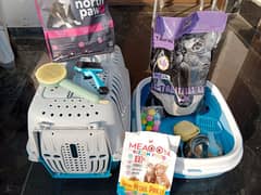 Cat Carry Box,Food + Bowl, Litter+Tray & Items