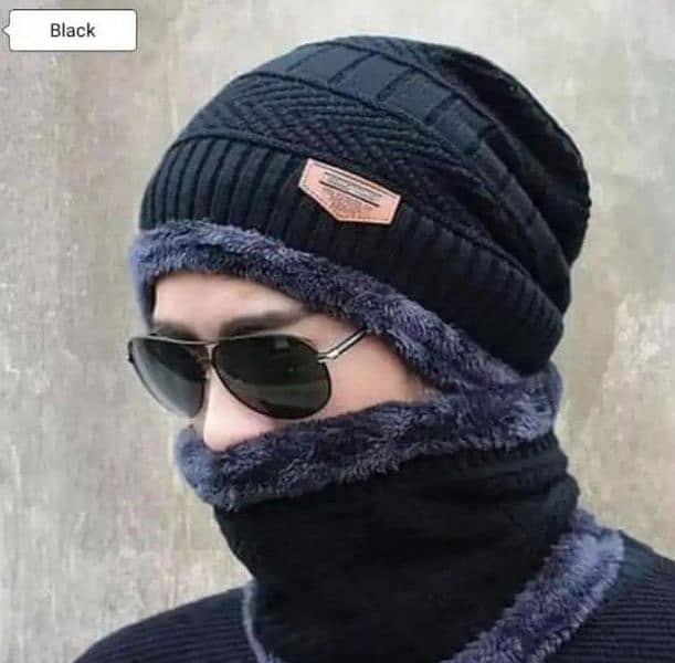 Comfortable Beanie Wool Cap With Neck Warmer 0