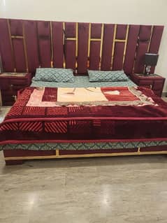 MODERN KING BED WITH SUEDE FINISH WITH 2 SIDE TABLES+DRESSING & DEEWAN