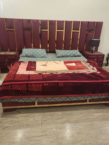 MODERN KING BED WITH SUEDE FINISH WITH 2 SIDE TABLES+DRESSING & DEEWAN 1