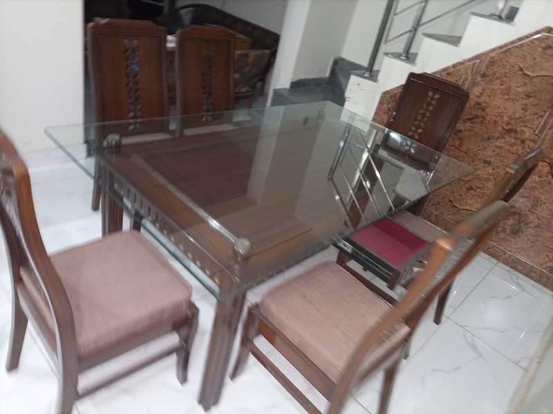 6 chairs dining table 2 in 1 (glass and wood) 7