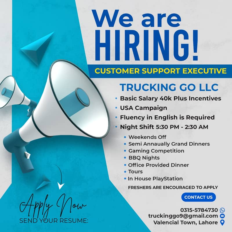 Customer Support, Truck Sales and Dispatch Job in Lahore, USA Based 0