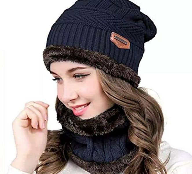 Unisex Winter Beanie Neck Warmer 2Pcs Set,  Contact No: 0346-8463413 1